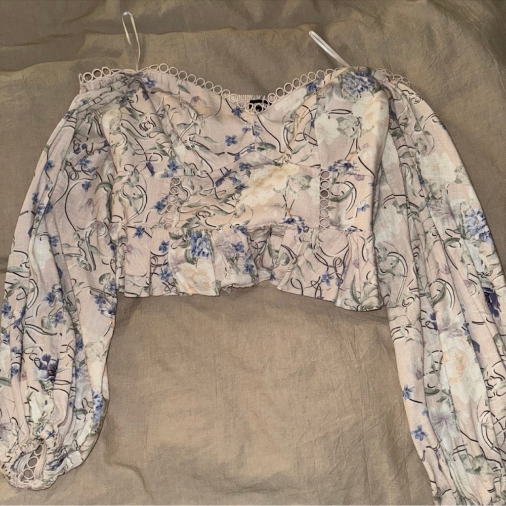 Express White Puff Sleeve Crop Blouse